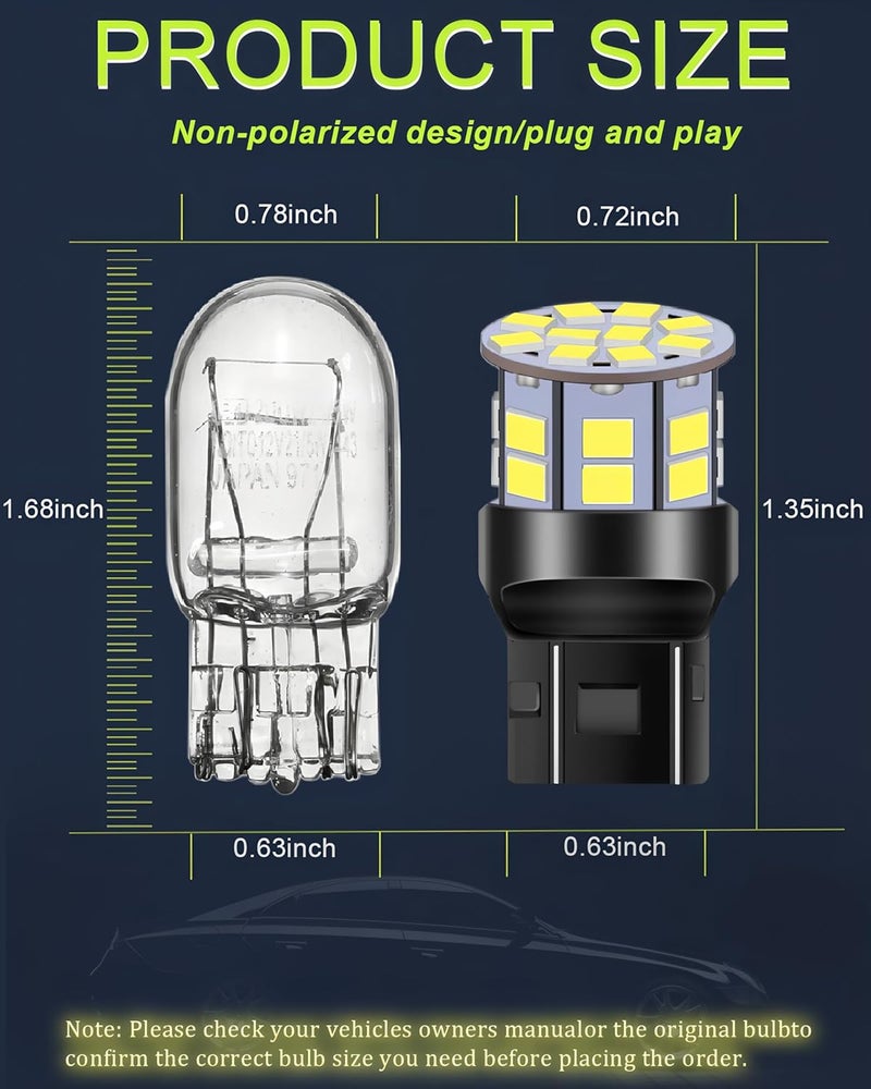 LEDYOTRY مصباح LED 7443 7440، ساطع للغاية 7444 7441 W21W T20 مصابيح بديلة لأضواء الرجوع للخلف، أضواء الفرامل، أضواء الذيل، أضواء التشغيل النهارية أو أضواء الانتظار، بيضاء (عبوة من 4)  - Image 3